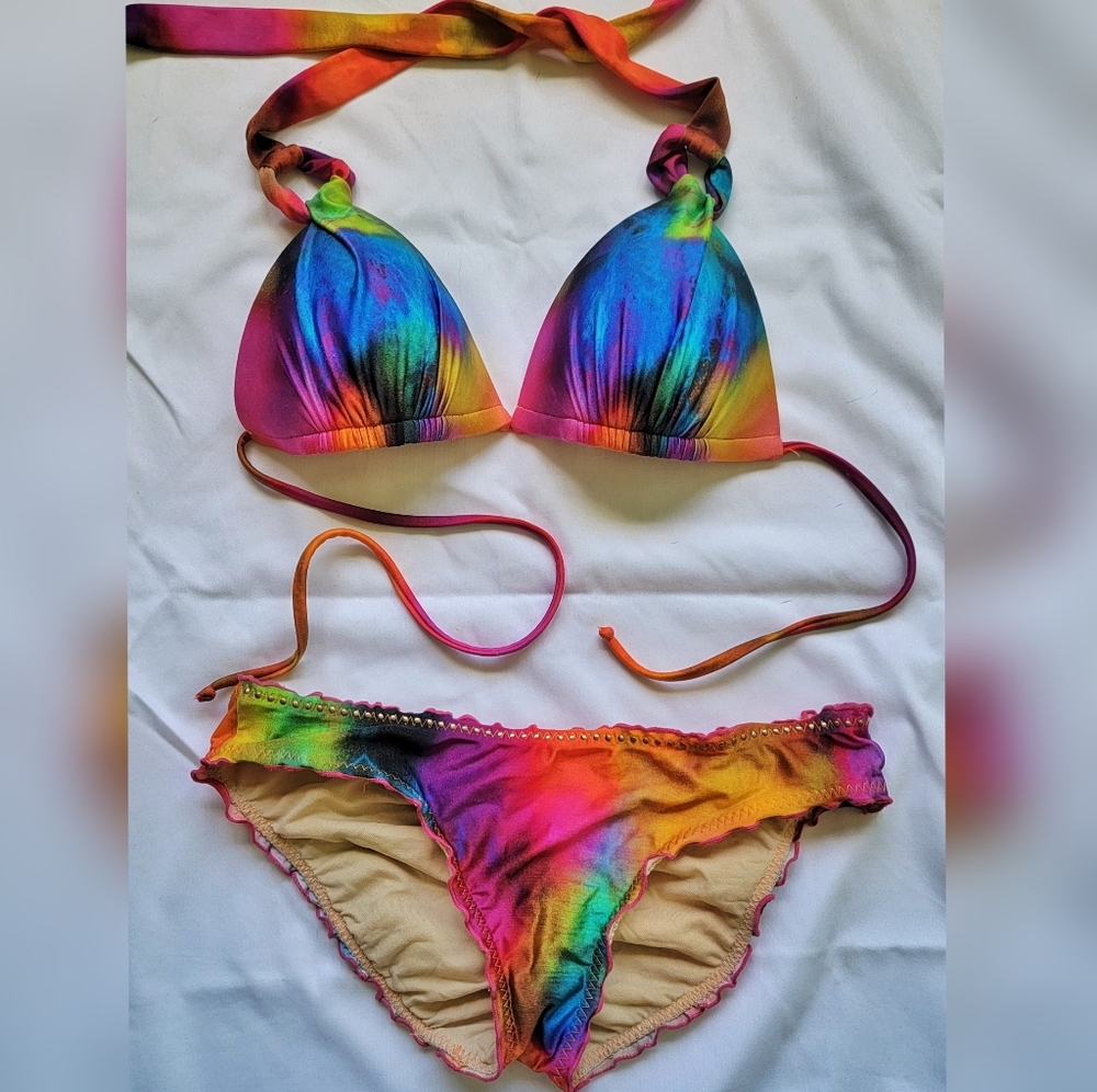 Lulu Fama Bright Rainbow TieDye Bikini